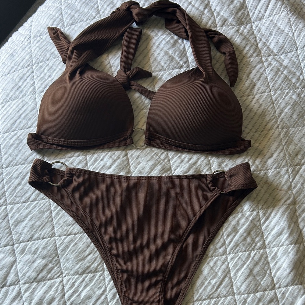 Brown Halter Bikini Set